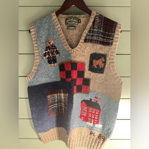 Ralph Lauren Hand Knit Vest in Blue and Tan - Picture 2 of 7